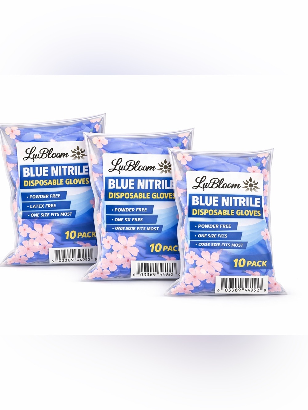 Lwbloom Blue Nitrile Disposable Gloves - 3 Pack (10 Pack Each)